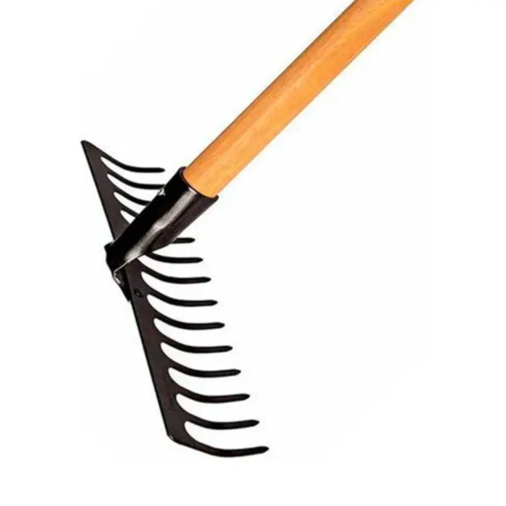 Rastrillo Curvo Metálico Pesado Tramontina 14 Dientes con Mango de Madera 145 cm