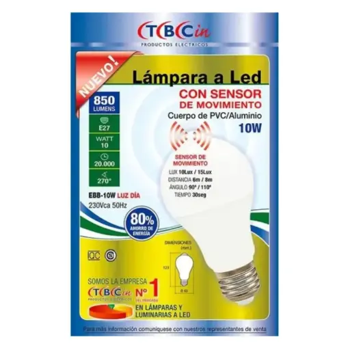 [88580F] Lampara Tbcin con sensor Led 10w Luz Fria
